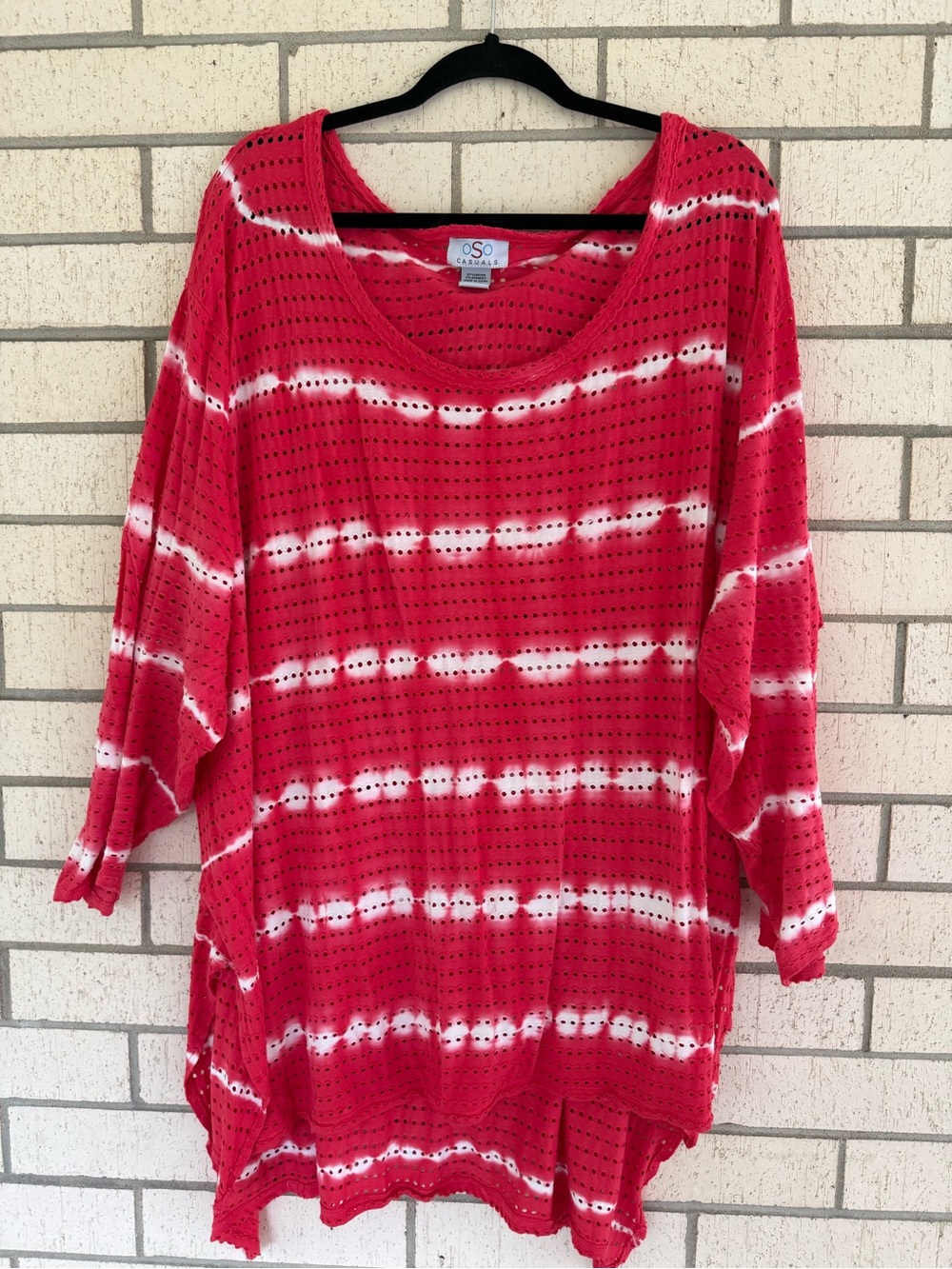 OSO Casual Red Tie-Dye Knit Tunic Top